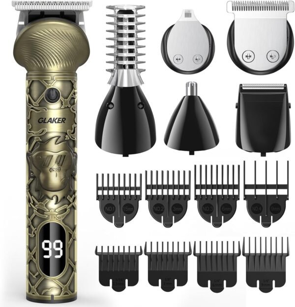 GLAKER Beard Trimmer for Men, Electric Razor for Body, Face, Mustache, Ear, Nose Hair Trimmer, Cordless Hair Clippers 17 Pieces 6-in-1 Shavers for Men Grooming Kit, Gifts for Men (Gold) - Image 2