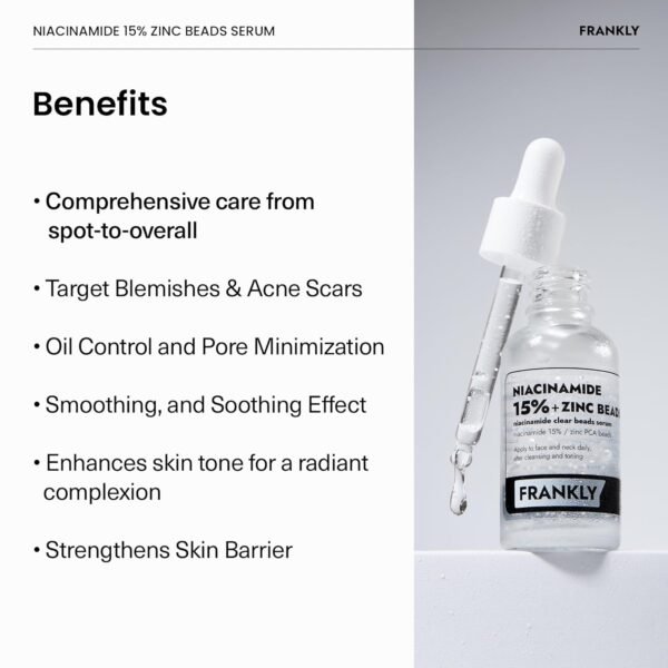 FRANKLY Niacinamide 15% & Zinc Beads Serum Jumbo: Acne & Dark Spots Care, Oil Control, Even Skin Texture & Glow | Vegan & Cruelty-Free | Non-Comedogenic All skin types Korean Skincare | 2.02 fl.oz - Image 5
