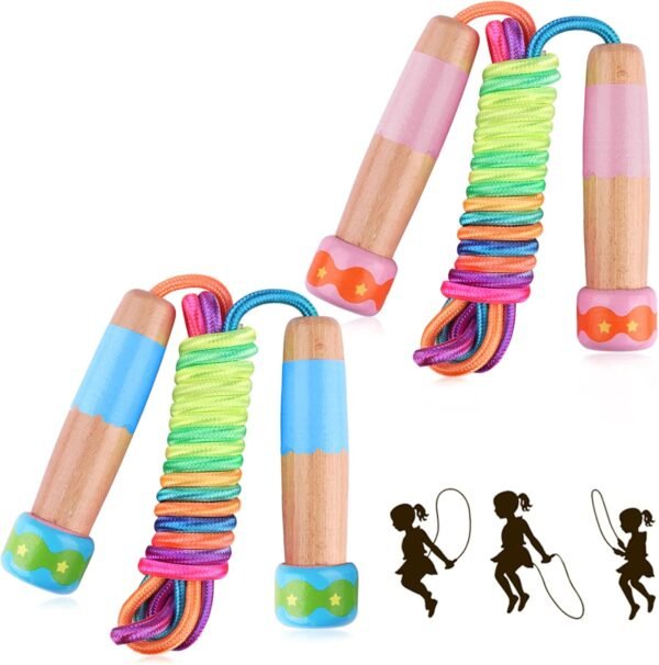 Jump Rope for Kids Adjustable, Lorvain Kid Jump Ropes for Girls Boys Skipping Rope for Kids with Wooden Handle Cotton Braided Outdoor Fun Activity for Exercise Fitness Children Students Preschooler - Image 2