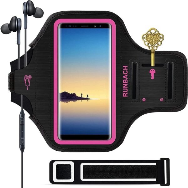 Galaxy Note 20/10+/9/8 Armband,Sweatproof Running Exercise Bag with Fingerprint Touch/Key Holder and Card Slot for Galaxy Note 20/10+/9/8(Pink) - Image 2