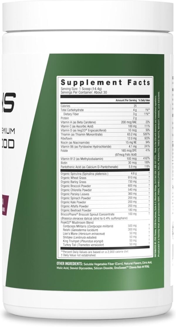 JYM Greens Super Food Powder for Performance, Blueberry Acai, Spirulina, Mushrooms, Vitamins, BroccoPhane & Broccoli, Men & Women, 30 Servings - Image 3