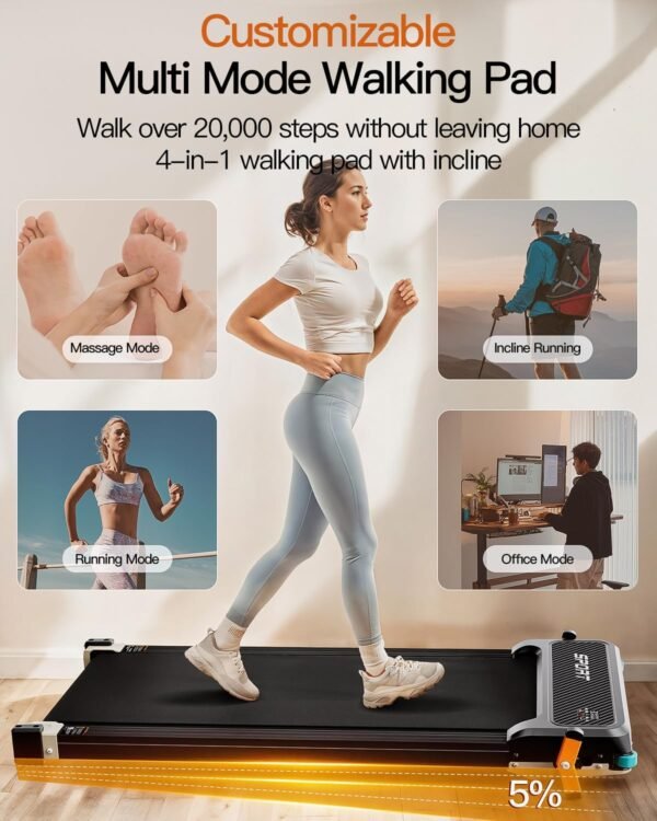 Versatile Walking Pad Treadmill with Incline - Dual-Sided Under Desk Treadmill with Foot Massage,2 in 1 Walking Treadmill for Home/Office, Portable Compact Treadmill with 330LBS Weight Capacity - Image 5
