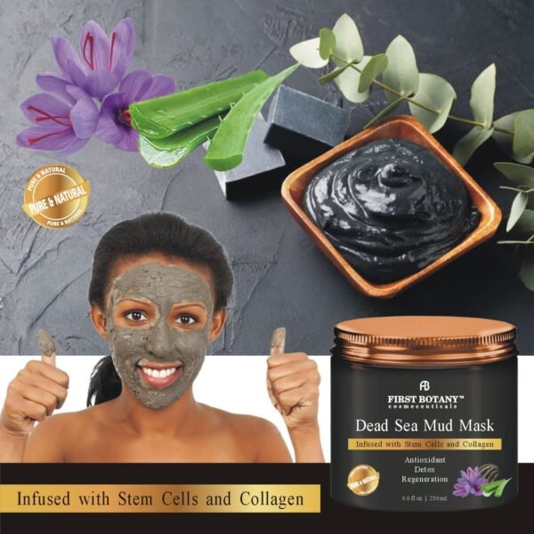 First Botany, 100% Natural Mineral-Infused Dead Sea Mud Mask 8.8oz Stem Cells Facial Treatment Skin Cleanser Pore Reducer Anti Aging Acne Treatment Blackhead Remover Cellulite & Natural Moisturizer - Image 3