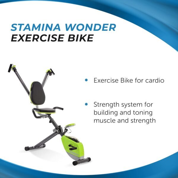 Stamina Wonder Exercise Bike | Build Upper and Lower Body Strength on One Machine | Includes Two Online Workout Videos, Chartreuse and Gray - Image 3