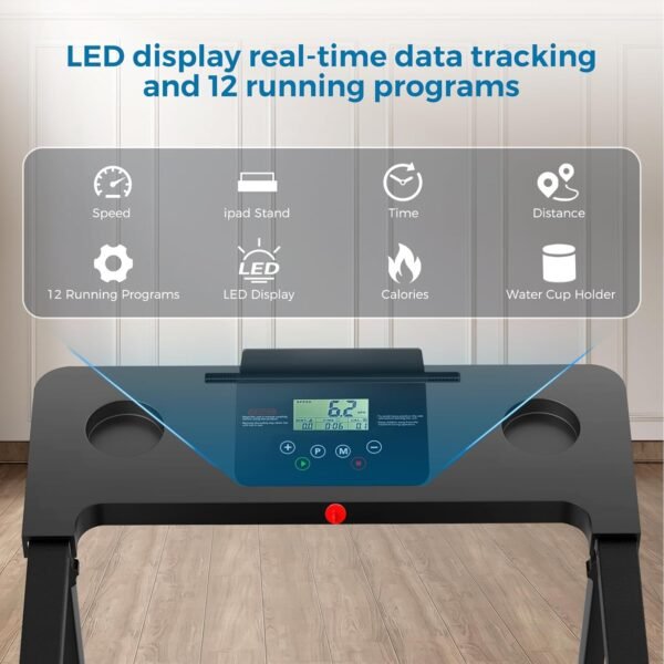 Treadmill with Handles, 2025 Upgraded Small Treadmill Home, Portable Electric Treadmills for Home 300 lbs Weight Capacity,Walking Pad Treadmill,Lightweight Folding Foldable Treadmill with LED Display - Image 4