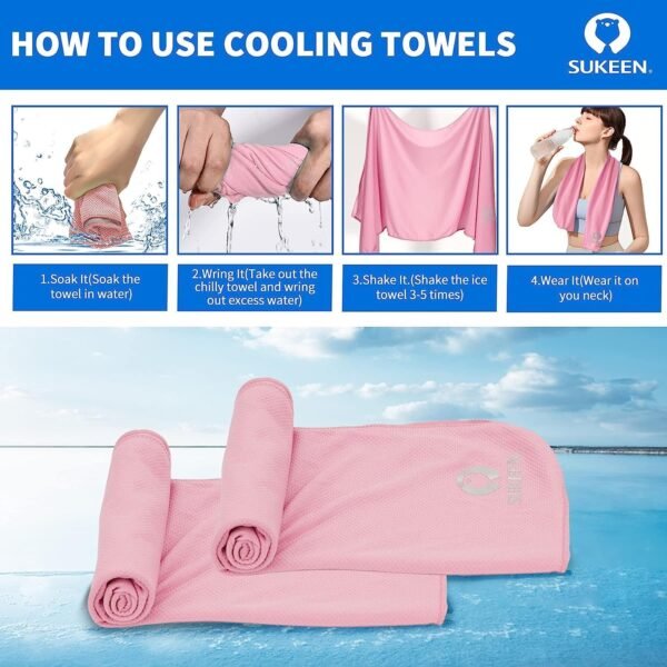 Sukeen 4 Pack Cooling Towel (40"x12") for Sweat, Quick-Drying Neck Cooling Wraps, Soft & Breathable Chilly Sports Towel for Yoga, Sport, Running, Workout, Cooking, Microfiber - Image 4