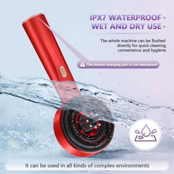 3 in 1 Hair Oil Applicator,Head Massager Scalp,Hair Oil Applicator Scalp Massager,Electric Scalp Massager Brush,ipx7 Waterproof Scalp Oil Applicator,Red - Image 8