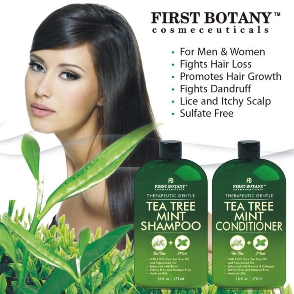 Tea Tree Mint Shampoo and Conditioner - Pure Tea Tree Oil & Peppermint Oil - Fights Hair Loss, Promotes Hair Growth, Fights Dandruff, Lice & Itchy Scalp - for Men and Women Sulfate Free - 16 fl oz x 2 - Image 3