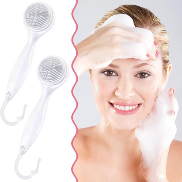 2 Pack Silicone Manual Facial Cleansing Brush, Skin Friendly Waterproof Face Cleaning Scrubber Exfoliator Cleanser for Blackheads Whiteheads Makeup Residues Removal- White - Image 7