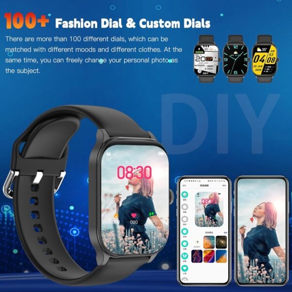 Smart Watch for Men, Smartwatches with Call and Text, Heart Rate/SpO2/Sleep/Stress Monitor, IP68 Waterproof Fitness Trackers, 100+ Sports Modes, Compatible with iPhone and Android, (Black, 1.85") - Image 10