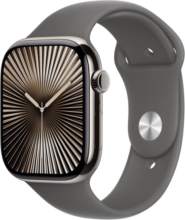 Apple Watch Series 10 [GPS + Cellular 46mm case] Smartwatch with Natural Titanium Case with Stone Grey Sport Band - M/L. Fitness Tracker, ECG App, Always-On Retina Display, Water Resistant - Image 2