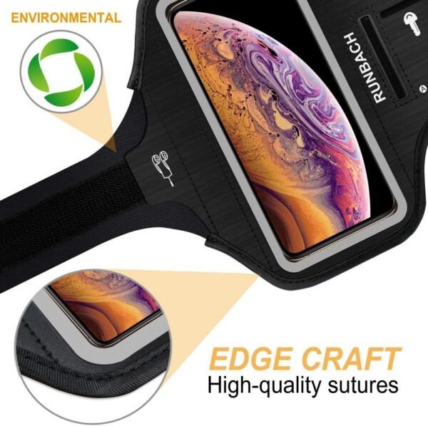 Armband for iPhone 16/16 Pro/15/15 Pro/14/14 Pro/13/13 Pro/12/12 Pro/11/XR,Sweatproof Running Exercise Bag with Card Slot for iPhone 16,15,14,13,12,11,iPhone XR(Black) - Image 8
