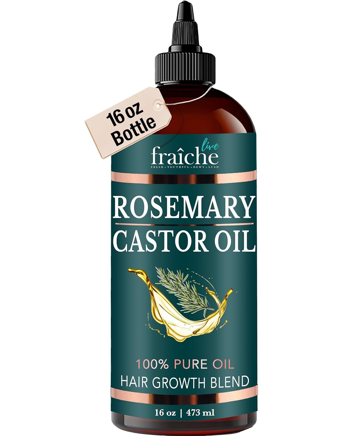 Live Fraiche Rosemary Castor Oil for Hair Growth 16oz - Rosemary Oil for Hair Growth and Thickening Pure Blend to Reduce Loss and Promote a Healthy Scalp - Image 2