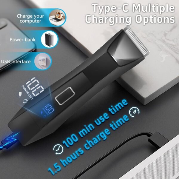 Body Hair Trimmer for Men, Manscape Groin and Ball Trimmer, Foil Shaver, Nose Hair Trimmer, Waterproof Wet/Dry Groomer, 3 in 1 Men's Grooming Kit, Lightweight with Travel Lock, LED Display - Image 6