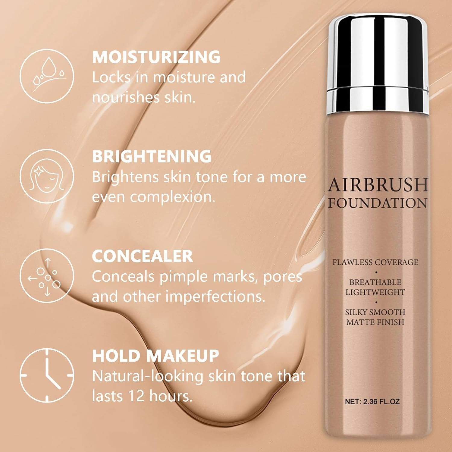 AirBrush Foundation Spray With Primer and Brush, Silky Mist Foundation Spray Makeup, Full Coverage Foundation for Smooth Radiant Finish, Formula Breathable Lightweight Hydrating (#1 Natural) - Image 3
