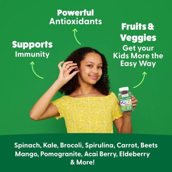 Feel Great Super Green Gummies for Kids | Fruit and Vegetable Gummies | Vegan Veggie Gummy Multivitamin for Kids | Veggie Fiber Supplement | 60 Count - Image 6