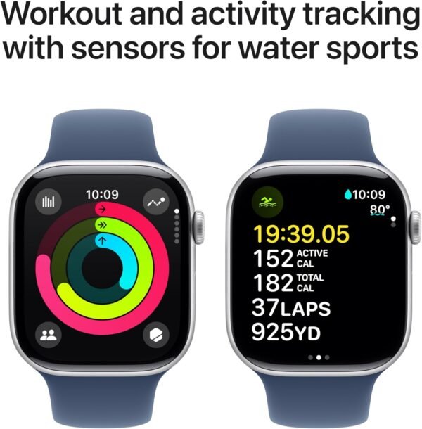 Apple Watch Series 10 [GPS + Cellular 46mm case] Smartwatch with Silver Aluminium Case with Denim Sport Band - M/L. Fitness Tracker, ECG App, Always-On Retina Display, Water Resistant - Image 6