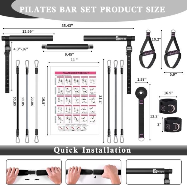 Pilates Bar Kit with Resistance Bands,Pilates Bar with Stackable Bands Workout Equipment for Legs,Hip,Waist and Arm,Exercise Fitness Equipment for Women & Men Home Gym Yoga Pilates - Image 6