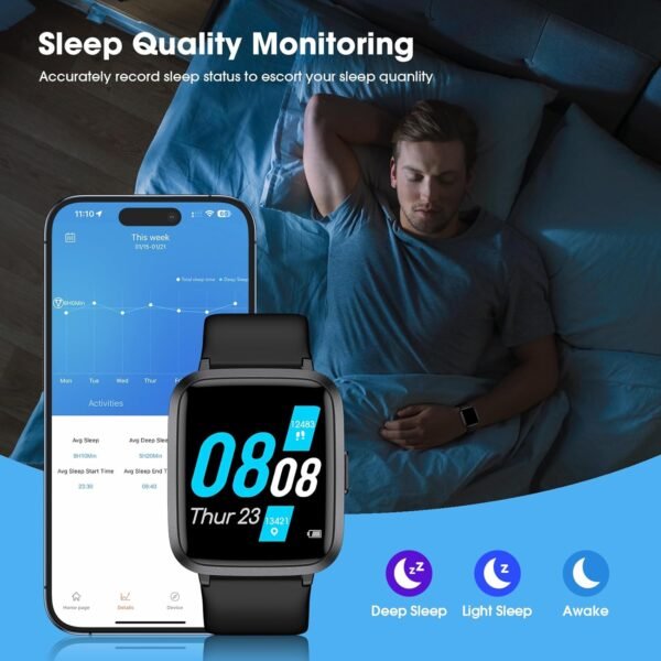 Fitness Tracker, Fitness Watch with Blood Oxygen, Blood Pressure & Heart Rate Monitor, Steps Calories Counter, Sleep Monitor, Pedometer 50 Meters Waterproof, Smart Watch for Android iPhones - Image 4