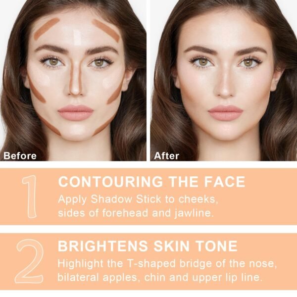 6 Colors Cream Contour Stick Makeup Kit,Shades with Highlighter Stick,Blush Stick and Bronzer Contour Stick for Sculpt the Cheeks,Long Lasting,Waterproof,Matte & Dewy Finish for Woman (SET B) - Image 4