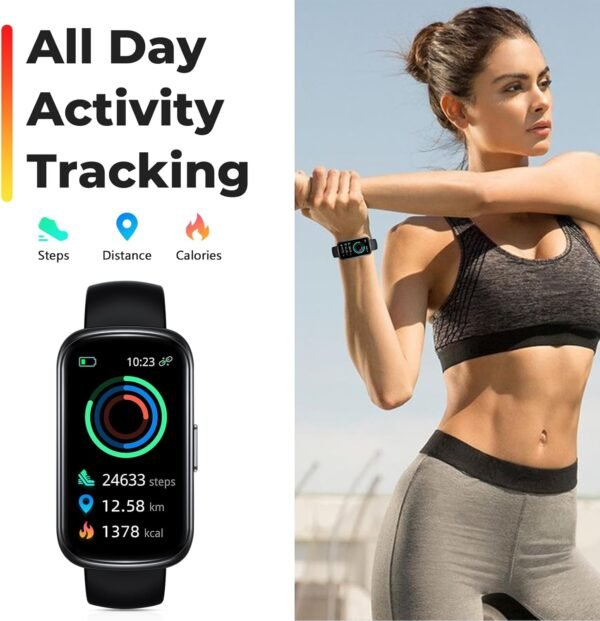 Fitness Tracker Smart Watch, 1.47" Full Touch Health Tracker with 24/7 Heart Rate & Blood Oxygen Monitor, Sleep Tracker, 3ATM Waterproof Step Tracker Activity Tracker for Women Men, Deep Black - Image 3