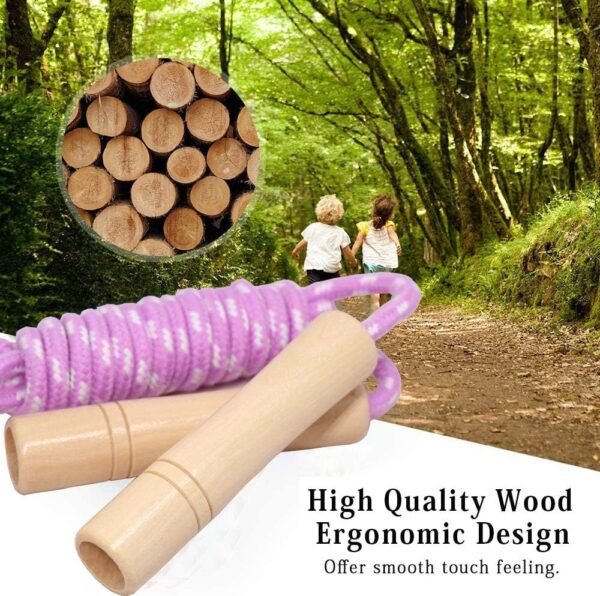 Cotton Jump Rope for Kids, Adjustable Toddler Skipping Rope with Wooden Handle, 2 Pack Student Jumping Rope for Outdoor Fun Activity, Exercise - Image 3