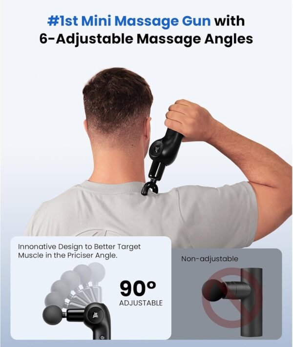 BOB AND BRAD D2 Mini Massage Gun with 6 Adjustable Angle, Small Deep Tissue Massage Gun, Travel Portable Percussion Muscle Massager Gun with 5 Speeds and 5 Replacement Heads, FSA and HSA Eligible - Image 3