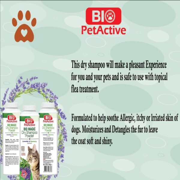 Bio Magic Dry Shampoo Powder with Lavender and Rosemary for Cats | Cleansing and Moisturizing Perfume and Talc Free Suitable for Sensitive Skin - 5.29 oz - Image 4