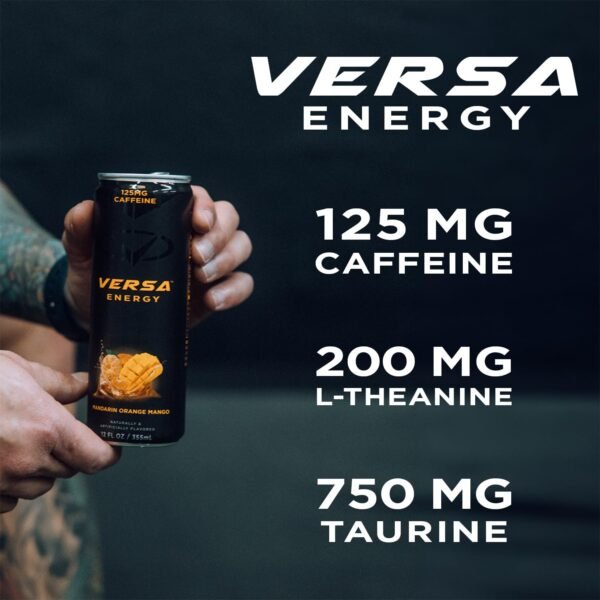 PEScience VERSA Energy, Mandarin Orange Mango, Carbonated Sugar Free 125mg Caffeine Energy Drink, Case of 12 - Image 3