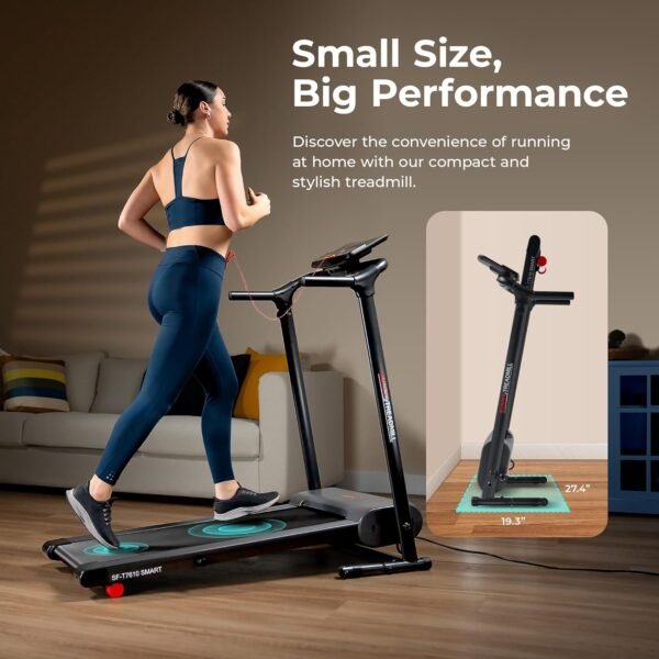 Sunny Health & Fitness Compact Foldable Treadmill - Easy Assembly, Quiet Operation, LCD Performance Monitor, Device Holder - Running & Walking Exercise, Optional Free SunnyFit App Bluetooth Connection - Image 3