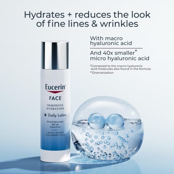 Eucerin Face Immersive Hydration Daily Face Lotion Broad Spectrum SPF 30 Sunscreen, Daily Moisturizer with Hyaluronic Acid Smooths Fine Lines and Wrinkles, 2.5 Fl Oz Bottle - Image 8