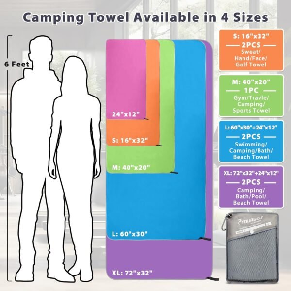 SYOURSELF Microfiber Camping Towel, Quick Dry Towel, Soft Absorbent Compact Travel Gym Workout Sweat Towel for Beach Yoga Swim Travel Camping Hiking Backpack Essentials (M:40"x20") - Image 3