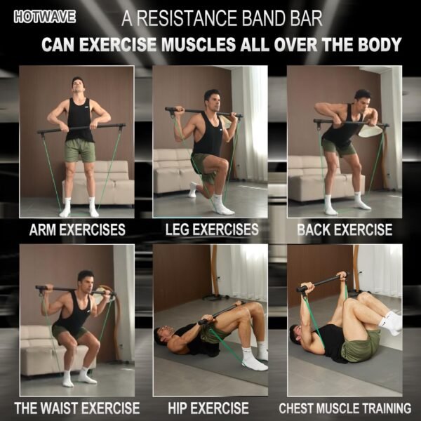 HOTWAVE Resistance Bands Bar with Ab Roller,Portable Home Gym, Strength Training Equipment, Squats, Bench Presses,Weightlifting, Full Body Exercise - Image 3
