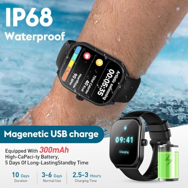 Curve Smart Watch for Men Women Answer Make Calls, 2.01" Fitness Tracker with 100 Sport Modes, Step Counter Heart Rate Sleep Tracker Accurate, IP68 Waterproof Fitness Watch for Android iOS, Black - Image 7