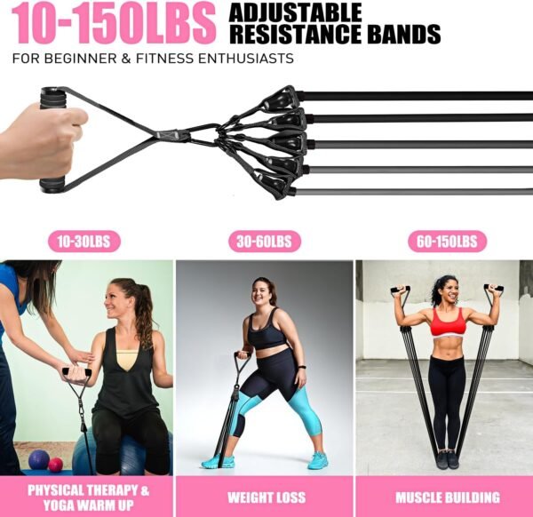 Resistance Bands, Exercise Bands with Handles for Working Out, Fitness Bands for Women, Workout Equipment Home Gym, Training Bands with Door Anchor, Legs Ankle Straps, Shape Body, Physical Therapy - Image 6