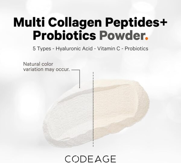 Codeage Multi Collagen Peptides Powder + Probiotics Black Edition, Vitamin C, Hyaluronic Acid Powder Supplement, Grass-Fed, Hydrolyzed, Zero Carbs, Type I, II, III, V & X, Unflavored, 10.58oz - Image 10