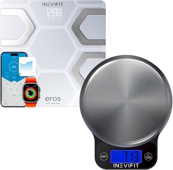 INEVIFIT EROS Bluetooth Smart Scale & Digital Kitchen Scale Fitness Bundle, Complete Body Composition and Nutrition Tracking Solution with Batteries Included - Image 2