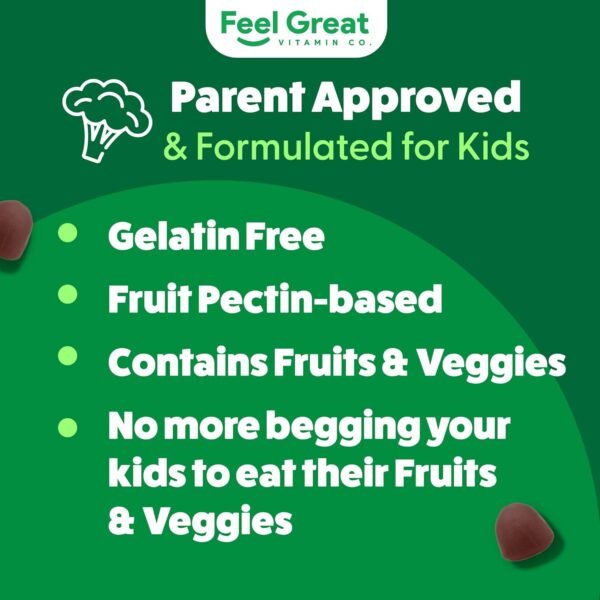 Feel Great Super Green Gummies for Kids | Fruit and Vegetable Gummies | Vegan Veggie Gummy Multivitamin for Kids | Veggie Fiber Supplement | 60 Count - Image 7
