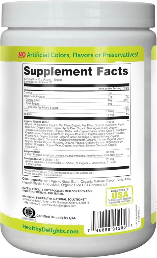 Healthy Delights Organic Greens Powder, Greens Powder with Fiber, Organic Greens Powder Superfood, Naturally Boost Energy, USDA Organic, Delicious Berry Flavored, 30 Servings (Packaging May Vary) - Image 9