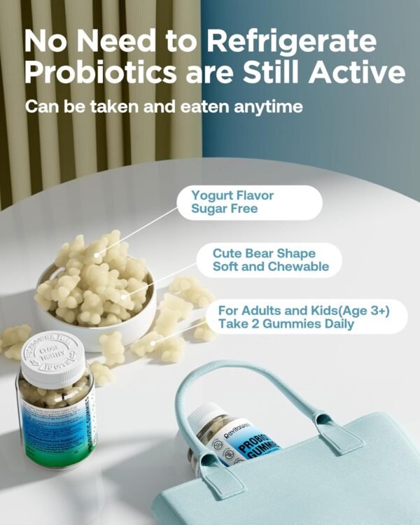 Probiotic Gummies for Digestive Health and Gut Health, 3.6 Billion CFU, Sugar Free, Debloat Gummies Probiotics for Kids, Women and Men, 60 Count, Yogurt Flavour - Image 5