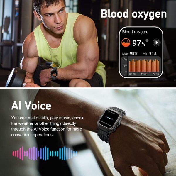 Smart Watch for Men Fitness Tracker: (Make/Answer Call) Bluetooth Military Smartwatch for Android Phones iPhone Waterproof Outdoor Tactical Digital Sport Run Watches Blood Heart Rate Monitor - Image 8