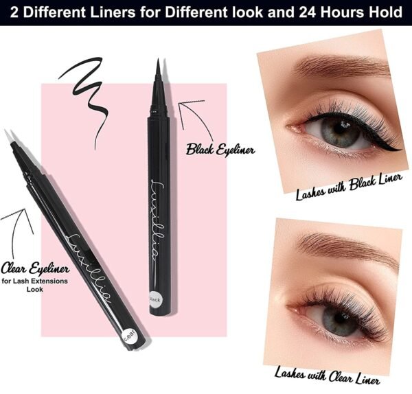 Luxillia 8 Piece Eyelash Magnetic Lashes with Eyeliner (Clear and Black) - Natural Looking False Magnetic Eyelashes Kit with Waterproof Liquid Liner Applicator, 8D, 3D Look, Reusable Fake Eye Lash - Image 3