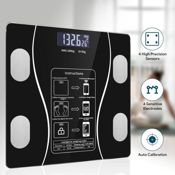 Smart Body Fat Scale with Led Display - Digital Bathroom Scale with Bluetooth, Accurate Body Composition Measurement, Muscle Mass, BMI, and Body Water Analysis - Image 3
