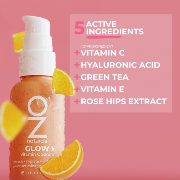 OZNaturals Glow Vitamin C Serum for Face - Brightening Anti Aging Serum with Hyaluronic Acid, Green Tea, and Vitamin E - Targets Age Spots - 1 oz - Image 3