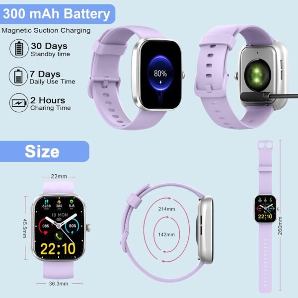 Smart Watch, 1.91"Smartwatch for Men Women (Answer/Make Call), Fitness Tracker with 100+ Sport Modes, IP68 Waterproof, Heart Rate/Sleep Monitor, Activity Tracker for Android iOS Bright silver purple - Image 8