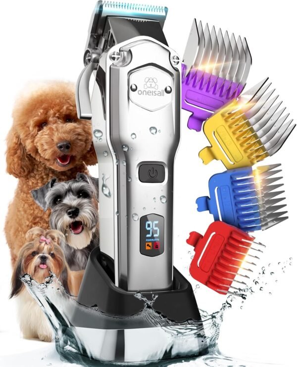 oneisall Dog Clippers for Grooming Professional,Cordless/Rechargeable Dog Grooming Kit with Detachable Metal Combs, Low Noise Heavy-Duty Dog Clippers for Thick/Curly/Fine/Wavy Hair - Image 2