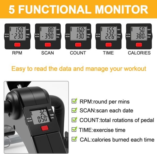 MOMODA Under Desk Bike Pedal Exerciser Mini Bike for Leg/Arm Bike Foldable Peddler with LCD Display for Home/Office - Image 5