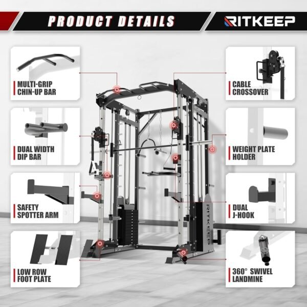 RitKeep PMAX 5600 Training Machine - 6 in 1 Home Gym Station with Cross Cable System, Dual Weight Stacks and Multi Press Attachments for Comprehensive Strength Training - Image 4