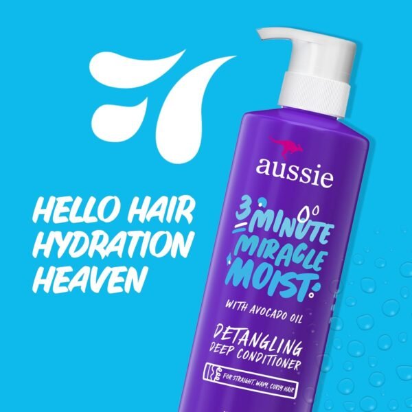 Aussie 3 Minute Miracle Moist Deep Conditioner for Dry Hair, Avocado & Jojoba Oil, Safe for Color Treated Hair, Nourishing Hydration, Silky Shine, Paraben-Free, 16 Fl Oz Each, Triple Pack - Image 8