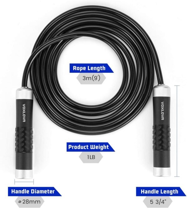 Weighted Jump Rope for Men Women - 1LB Heavy Jump Rope for Adult Fitness Workouts, Non-Slip Aluminum Handles, Ball Bearings Premium Skipping Rope Jump Rope for Exercise Boxing Crossfit Cardio Endurance and Strength Training MMA & Gym, Adjustable Length 9MM Solid PVC/Cotton Jump Rope - Image 3
